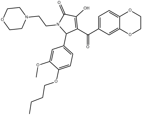 5-(4-butoxy-3-methoxyphenyl)-4-(2,3-dihydro-1,4-benzodioxin-6-ylcarbonyl)-3-hydroxy-1-[2-(4-morpholinyl)ethyl]-1,5-dihydro-2H-pyrrol-2-one Structure