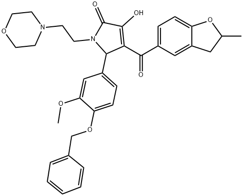 5-[4-(benzyloxy)-3-methoxyphenyl]-3-hydroxy-4-[(2-methyl-2,3-dihydro-1-benzofuran-5-yl)carbonyl]-1-[2-(4-morpholinyl)ethyl]-1,5-dihydro-2H-pyrrol-2-one Struktur
