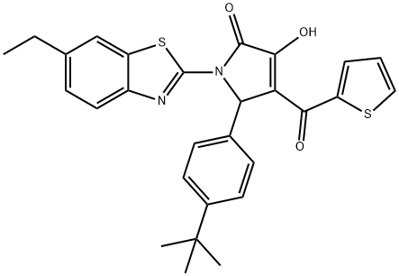 5-(4-tert-butylphenyl)-1-(6-ethyl-1,3-benzothiazol-2-yl)-3-hydroxy-4-(2-thienylcarbonyl)-1,5-dihydro-2H-pyrrol-2-one Structure