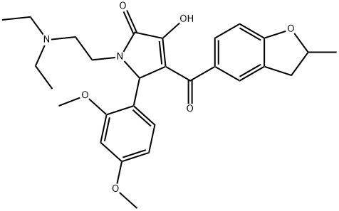 1-[2-(diethylamino)ethyl]-5-(2,4-dimethoxyphenyl)-3-hydroxy-4-[(2-methyl-2,3-dihydro-1-benzofuran-5-yl)carbonyl]-1,5-dihydro-2H-pyrrol-2-one 结构式