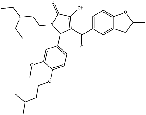 1-[2-(diethylamino)ethyl]-3-hydroxy-5-[4-(isopentyloxy)-3-methoxyphenyl]-4-[(2-methyl-2,3-dihydro-1-benzofuran-5-yl)carbonyl]-1,5-dihydro-2H-pyrrol-2-one 结构式