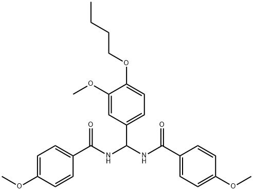 N-{(4-butoxy-3-methoxyphenyl)[(4-methoxybenzoyl)amino]methyl}-4-methoxybenzamide 结构式