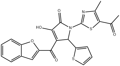 1-(5-acetyl-4-methyl-1,3-thiazol-2-yl)-4-(1-benzofuran-2-ylcarbonyl)-3-hydroxy-5-(2-thienyl)-1,5-dihydro-2H-pyrrol-2-one,618864-13-4,结构式