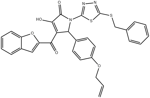5-[4-(allyloxy)phenyl]-4-(1-benzofuran-2-ylcarbonyl)-1-[5-(benzylsulfanyl)-1,3,4-thiadiazol-2-yl]-3-hydroxy-1,5-dihydro-2H-pyrrol-2-one,618864-74-7,结构式