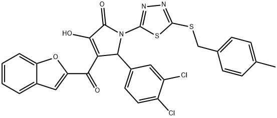 4-(1-benzofuran-2-ylcarbonyl)-5-(3,4-dichlorophenyl)-3-hydroxy-1-{5-[(4-methylbenzyl)sulfanyl]-1,3,4-thiadiazol-2-yl}-1,5-dihydro-2H-pyrrol-2-one,618864-97-4,结构式