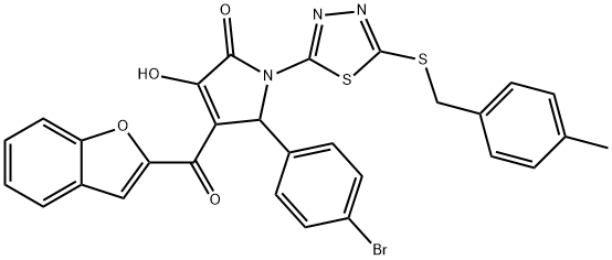 4-(1-benzofuran-2-ylcarbonyl)-5-(4-bromophenyl)-3-hydroxy-1-{5-[(4-methylbenzyl)sulfanyl]-1,3,4-thiadiazol-2-yl}-1,5-dihydro-2H-pyrrol-2-one Structure