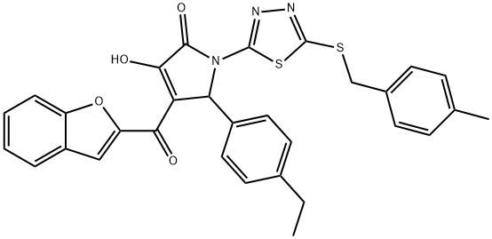 4-(1-benzofuran-2-ylcarbonyl)-5-(4-ethylphenyl)-3-hydroxy-1-{5-[(4-methylbenzyl)sulfanyl]-1,3,4-thiadiazol-2-yl}-1,5-dihydro-2H-pyrrol-2-one,618865-10-4,结构式