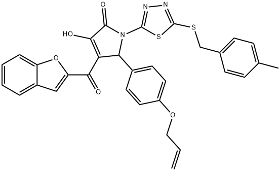 5-[4-(allyloxy)phenyl]-4-(1-benzofuran-2-ylcarbonyl)-3-hydroxy-1-{5-[(4-methylbenzyl)sulfanyl]-1,3,4-thiadiazol-2-yl}-1,5-dihydro-2H-pyrrol-2-one Struktur