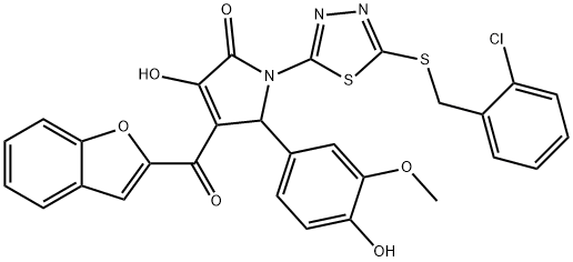 4-(1-benzofuran-2-ylcarbonyl)-1-{5-[(2-chlorobenzyl)sulfanyl]-1,3,4-thiadiazol-2-yl}-3-hydroxy-5-(4-hydroxy-3-methoxyphenyl)-1,5-dihydro-2H-pyrrol-2-one|化合物 ANTIBACTERIAL AGENT 64