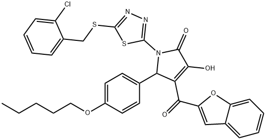 4-(1-benzofuran-2-ylcarbonyl)-1-{5-[(2-chlorobenzyl)sulfanyl]-1,3,4-thiadiazol-2-yl}-3-hydroxy-5-[4-(pentyloxy)phenyl]-1,5-dihydro-2H-pyrrol-2-one Structure