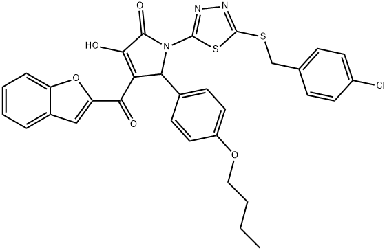 4-(1-benzofuran-2-ylcarbonyl)-5-(4-butoxyphenyl)-1-{5-[(4-chlorobenzyl)sulfanyl]-1,3,4-thiadiazol-2-yl}-3-hydroxy-1,5-dihydro-2H-pyrrol-2-one Structure