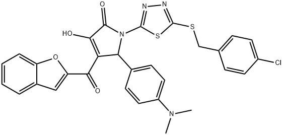 4-(1-benzofuran-2-ylcarbonyl)-1-{5-[(4-chlorobenzyl)sulfanyl]-1,3,4-thiadiazol-2-yl}-5-[4-(dimethylamino)phenyl]-3-hydroxy-1,5-dihydro-2H-pyrrol-2-one Structure