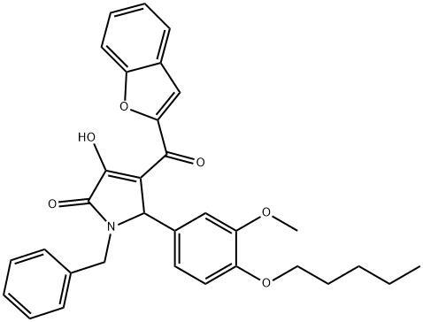 4-(1-benzofuran-2-ylcarbonyl)-1-benzyl-3-hydroxy-5-[3-methoxy-4-(pentyloxy)phenyl]-1,5-dihydro-2H-pyrrol-2-one Structure