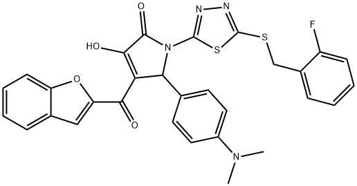 4-(1-benzofuran-2-ylcarbonyl)-5-[4-(dimethylamino)phenyl]-1-{5-[(2-fluorobenzyl)sulfanyl]-1,3,4-thiadiazol-2-yl}-3-hydroxy-1,5-dihydro-2H-pyrrol-2-one Struktur