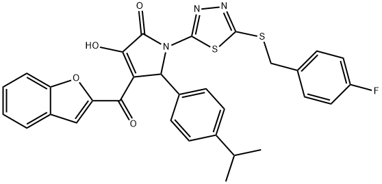 4-(1-benzofuran-2-ylcarbonyl)-1-{5-[(4-fluorobenzyl)sulfanyl]-1,3,4-thiadiazol-2-yl}-3-hydroxy-5-(4-isopropylphenyl)-1,5-dihydro-2H-pyrrol-2-one Struktur
