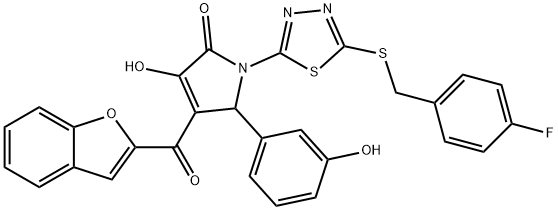 4-(1-benzofuran-2-ylcarbonyl)-1-{5-[(4-fluorobenzyl)sulfanyl]-1,3,4-thiadiazol-2-yl}-3-hydroxy-5-(3-hydroxyphenyl)-1,5-dihydro-2H-pyrrol-2-one Structure