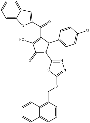 4-(1-benzofuran-2-ylcarbonyl)-5-(4-chlorophenyl)-3-hydroxy-1-{5-[(1-naphthylmethyl)sulfanyl]-1,3,4-thiadiazol-2-yl}-1,5-dihydro-2H-pyrrol-2-one Structure