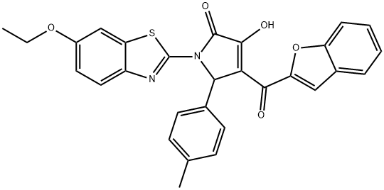 4-(1-benzofuran-2-ylcarbonyl)-1-(6-ethoxy-1,3-benzothiazol-2-yl)-3-hydroxy-5-(4-methylphenyl)-1,5-dihydro-2H-pyrrol-2-one 结构式