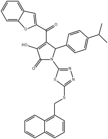 4-(1-benzofuran-2-ylcarbonyl)-3-hydroxy-5-(4-isopropylphenyl)-1-{5-[(1-naphthylmethyl)sulfanyl]-1,3,4-thiadiazol-2-yl}-1,5-dihydro-2H-pyrrol-2-one 结构式