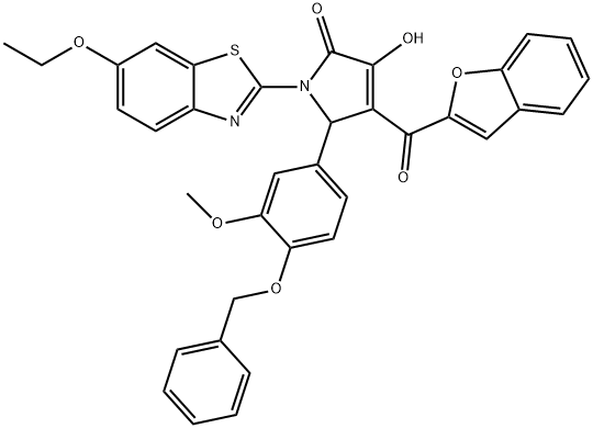 4-(1-benzofuran-2-ylcarbonyl)-5-[4-(benzyloxy)-3-methoxyphenyl]-1-(6-ethoxy-1,3-benzothiazol-2-yl)-3-hydroxy-1,5-dihydro-2H-pyrrol-2-one,618869-57-1,结构式