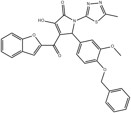 4-(1-benzofuran-2-ylcarbonyl)-5-[4-(benzyloxy)-3-methoxyphenyl]-3-hydroxy-1-(5-methyl-1,3,4-thiadiazol-2-yl)-1,5-dihydro-2H-pyrrol-2-one Structure