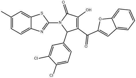 4-(1-benzofuran-2-ylcarbonyl)-5-(3,4-dichlorophenyl)-3-hydroxy-1-(6-methyl-1,3-benzothiazol-2-yl)-1,5-dihydro-2H-pyrrol-2-one Structure