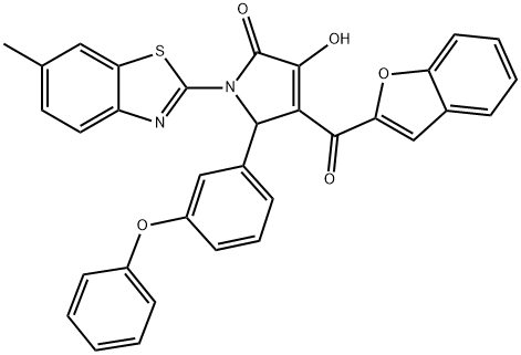 4-(1-benzofuran-2-ylcarbonyl)-3-hydroxy-1-(6-methyl-1,3-benzothiazol-2-yl)-5-(3-phenoxyphenyl)-1,5-dihydro-2H-pyrrol-2-one Structure