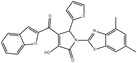 4-(1-benzofuran-2-ylcarbonyl)-1-(4,6-dimethyl-1,3-benzothiazol-2-yl)-3-hydroxy-5-(2-thienyl)-1,5-dihydro-2H-pyrrol-2-one Structure