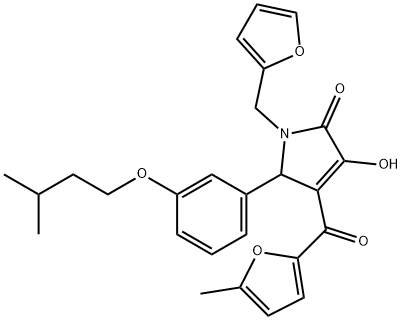 1-(2-furylmethyl)-3-hydroxy-5-[3-(isopentyloxy)phenyl]-4-(5-methyl-2-furoyl)-1,5-dihydro-2H-pyrrol-2-one,620118-87-8,结构式