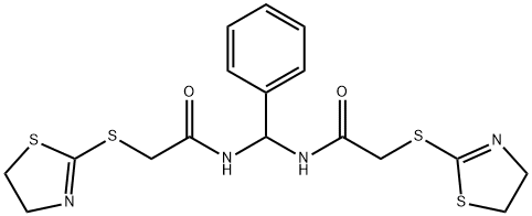 2-(4,5-dihydro-1,3-thiazol-2-ylsulfanyl)-N-[{[(4,5-dihydro-1,3-thiazol-2-ylsulfanyl)acetyl]amino}(phenyl)methyl]acetamide 结构式