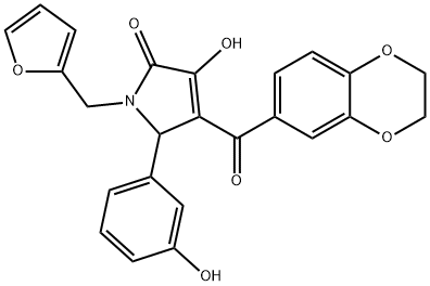 4-(2,3-dihydro-1,4-benzodioxin-6-ylcarbonyl)-1-(2-furylmethyl)-3-hydroxy-5-(3-hydroxyphenyl)-1,5-dihydro-2H-pyrrol-2-one Struktur