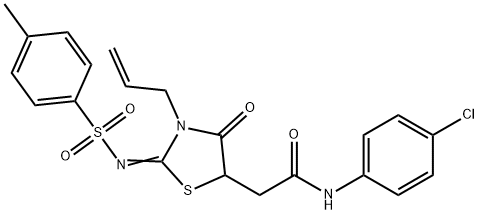 2-(3-allyl-2-{[(4-methylphenyl)sulfonyl]imino}-4-oxo-1,3-thiazolidin-5-yl)-N-(4-chlorophenyl)acetamide 化学構造式