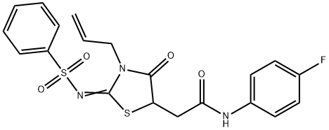 2-{3-allyl-4-oxo-2-[(phenylsulfonyl)imino]-1,3-thiazolidin-5-yl}-N-(4-fluorophenyl)acetamide,620568-42-5,结构式