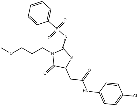 N-(4-chlorophenyl)-2-{3-(3-methoxypropyl)-4-oxo-2-[(phenylsulfonyl)imino]-1,3-thiazolidin-5-yl}acetamide Struktur