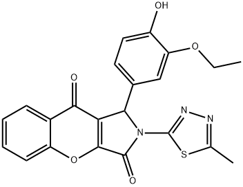 1-(3-ethoxy-4-hydroxyphenyl)-2-(5-methyl-1,3,4-thiadiazol-2-yl)-1,2-dihydrochromeno[2,3-c]pyrrole-3,9-dione 化学構造式