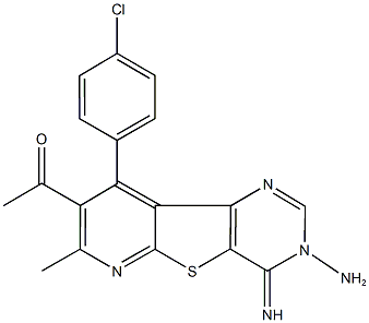 1-[3-amino-9-(4-chlorophenyl)-4-imino-7-methyl-3,4-dihydropyrido[3',2':4,5]thieno[3,2-d]pyrimidin-8-yl]ethanone Structure