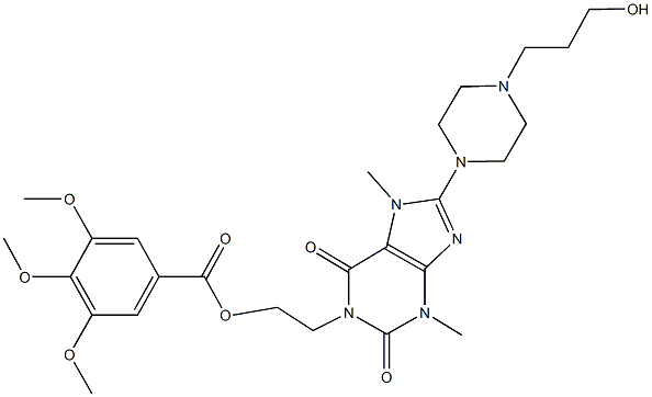 2-{8-[4-(3-hydroxypropyl)-1-piperazinyl]-3,7-dimethyl-2,6-dioxo-2,3,6,7-tetrahydro-1H-purin-1-yl}ethyl 3,4,5-trimethoxybenzoate 化学構造式