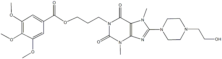 3-{8-[4-(2-hydroxyethyl)-1-piperazinyl]-3,7-dimethyl-2,6-dioxo-2,3,6,7-tetrahydro-1H-purin-1-yl}propyl 3,4,5-trimethoxybenzoate Struktur