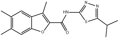 N-(5-isopropyl-1,3,4-thiadiazol-2-yl)-3,5,6-trimethyl-1-benzofuran-2-carboxamide 化学構造式