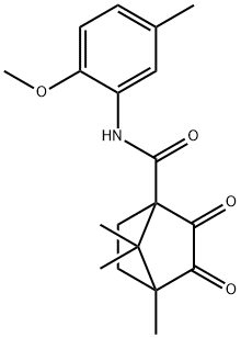 N-(2-methoxy-5-methylphenyl)-4,7,7-trimethyl-2,3-dioxobicyclo[2.2.1]heptane-1-carboxamide 化学構造式