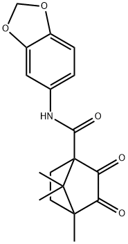 N-(1,3-benzodioxol-5-yl)-4,7,7-trimethyl-2,3-dioxobicyclo[2.2.1]heptane-1-carboxamide Struktur