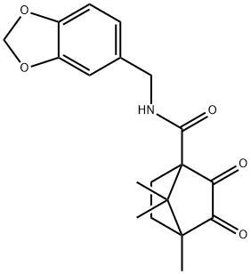 N-(1,3-benzodioxol-5-ylmethyl)-4,7,7-trimethyl-2,3-dioxobicyclo[2.2.1]heptane-1-carboxamide Struktur