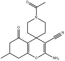 2-amino-3-cyano-7-methyl-1'-acetyl-5-oxo-5,6,7,8-tetrahydrospiro[4H-chromene-4,4'-piperidine],625369-39-3,结构式