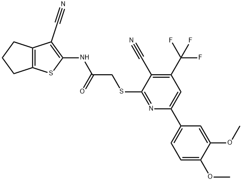 N-(3-cyano-5,6-dihydro-4H-cyclopenta[b]thien-2-yl)-2-{[3-cyano-6-(3,4-dimethoxyphenyl)-4-(trifluoromethyl)pyridin-2-yl]sulfanyl}acetamide Structure