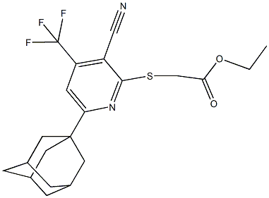 ethyl 2-{[6-(1-adamantyl)-3-cyano-4-(trifluoromethyl)-2-pyridinyl]sulfanyl}acetate 结构式