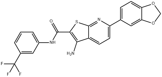 3-amino-6-(1,3-benzodioxol-5-yl)-N-[3-(trifluoromethyl)phenyl]thieno[2,3-b]pyridine-2-carboxamide Struktur