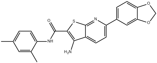 3-amino-6-(1,3-benzodioxol-5-yl)-N-(2,4-dimethylphenyl)thieno[2,3-b]pyridine-2-carboxamide 化学構造式