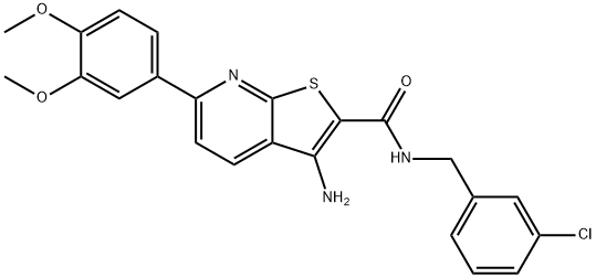 3-amino-N-(3-chlorobenzyl)-6-(3,4-dimethoxyphenyl)thieno[2,3-b]pyridine-2-carboxamide 化学構造式