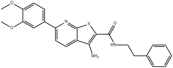 3-amino-6-(3,4-dimethoxyphenyl)-N-(2-phenylethyl)thieno[2,3-b]pyridine-2-carboxamide 化学構造式