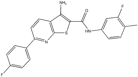 3-amino-N-(3-fluoro-4-methylphenyl)-6-(4-fluorophenyl)thieno[2,3-b]pyridine-2-carboxamide 化学構造式